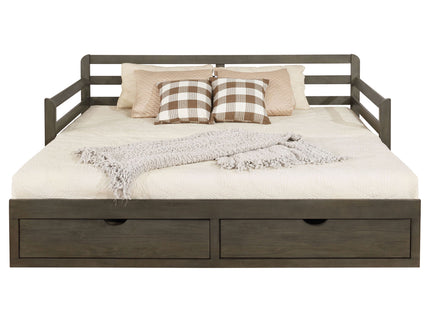 Twin Long 2 Drawer Daybed With Extendable Trundle, Storage Drawers, Fits Standard Mattress - Gray