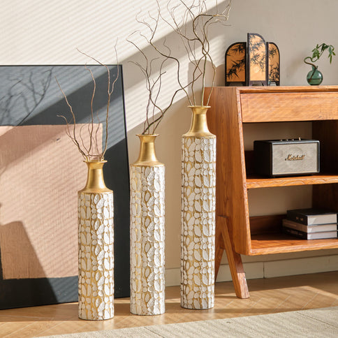 Floor Vases Large Vases Decorative High Vases (Set of 3) For Home Decor Vintage Large Vases Representing Twigs, Twigs Dried Flowers Living Room Antique Worn Vases - Antique White