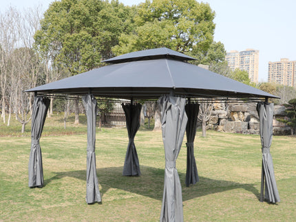 13 0 Ft Outdoor Patio Gazebo Canopy Tent With Ventilated Double Roof And Side Wall (Detachable Curtain Included On All Sides) Suitable For Lawn Garden Backyard And Deck - Gray