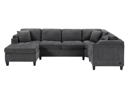 U Shaped Sectional Sofa, Corner Living Room Couch With Built In Cup Holders, Storage, USB Ports
