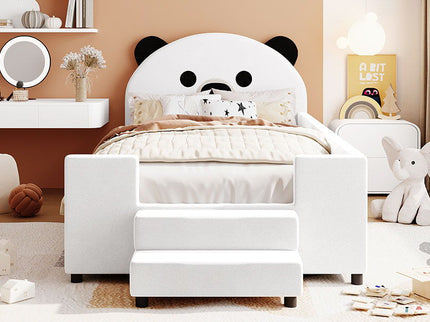 Upholstered Daybed With Bear Shaped Headboard, Hydraulic System And Breathable Fence