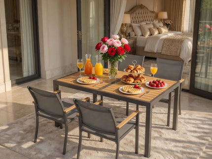 5 Piece Gray Aluminum Patio Dining Set With Textilene Chairs For Outdoor Use