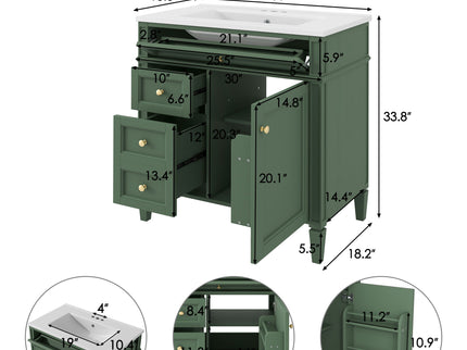 Bathroom Vanity With Top Sink, Storage Cabinet With 2 Drawers, Tip Out Drawer