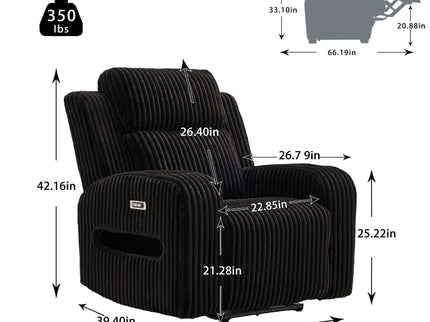 Power Recliner With Cup Holders And Ambient LED Lighting - Black