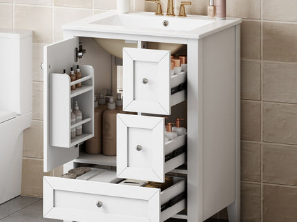 Modern Bathroom Vanity With Sink, Freestanding Cabinet With Drawers And Shelves