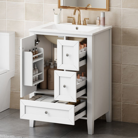 Modern Bathroom Vanity With Sink, Freestanding Cabinet With Drawers And Shelves
