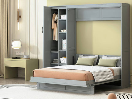 Murphy Wall Bed With Shelves, Wardrobe And LED Lights