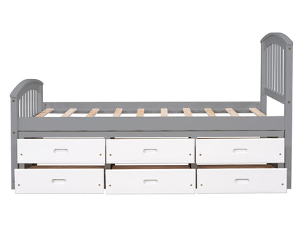 Platform Storage Bed Solid Wood Bed With 6 Drawers