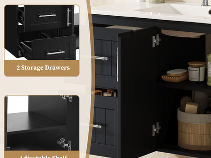 Wall Mounted Bathroom Vanity & Sink, 2 Drawers