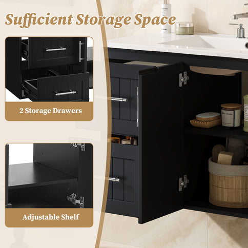 Wall Mounted Bathroom Vanity & Sink, 2 Drawers