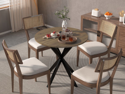 Round Dining Table For 2 - 4 People, Compact Kitchen Or Dining Room - Rustic Brown