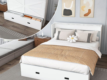 Full Murphy Bed With Storage Drawers, Charging Station, Foldable Panels, And Silent Swivel Wheels