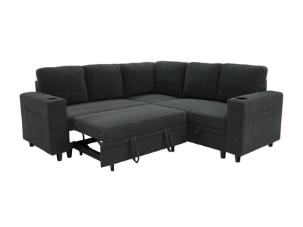 Upholstered L - Shape Sectional Sofa Bed With Pull Out Sleeper And Storage