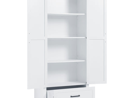 Tall Bathroom Storage Cabinet With 2 Doors And 2 Drawer, Adjustable Shelf - White