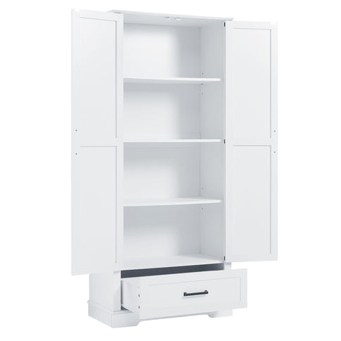 Tall Bathroom Storage Cabinet With 2 Doors And 2 Drawer, Adjustable Shelf - White