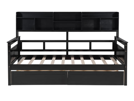 Daybed, Slat Support, With Bedside Shelves And 2 Drawers