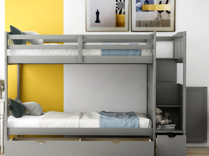 Bunk Bed, Convertible Bottom Bed, Storage Shelves And Drawers