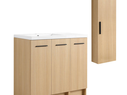 Freestanding Bathroom Vanity Set With Tall Linen Cabinet, 3 Door Storage Cabinet, Single Sink