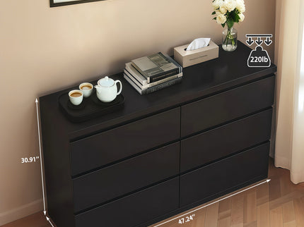 6 Drawer Dresser With Spacious Countertop And Concealed Handles