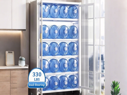 6 Tier Storage Cabinet With Transparent Door, Adjustable Shelves & Wheels