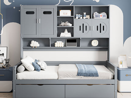 Daybed With All-In-One Cabinet And Shelf