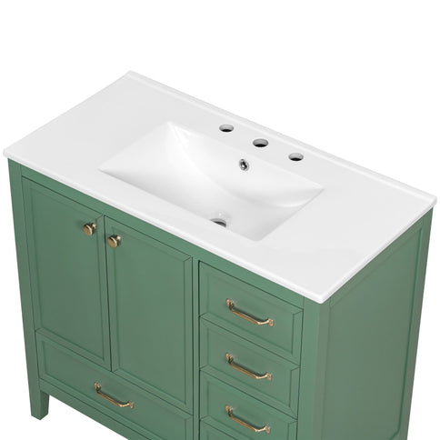 Elegant Vintage Bathroom Vanity With Sink And Soft Closing Door, 4 Drawers Of Different Sizes Frame