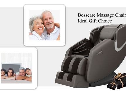 Bosscare - Massage Chair Recliner With Zero Gravity, Full Body Airbag Massage Chair With Bluetooth Speaker, Foot Roller Brown - Brown