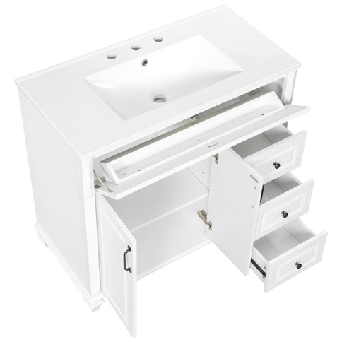 Modern Bathroom Vanity With Sink, 3 Drawers & 2 Doors