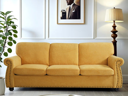 Soft Sofa, Upholstered 3 Seater Couch With High Density Foam, Loose Back Cushions And Turned Legs