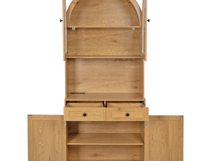 Tall Arched Pantry Cabinet With Charging Station, Adjustable Shelves, Coffee Bar