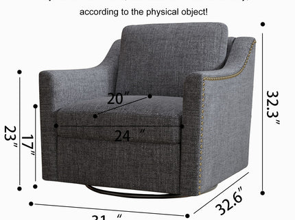 360 Degree Swivel Armchair, Skin Friendly Fabric, Ergonomic Design, Brass Nail Decorative Armchair
