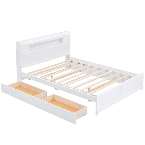 Storage Platform Bed With LED Lights, 2 Drawers And Trundle