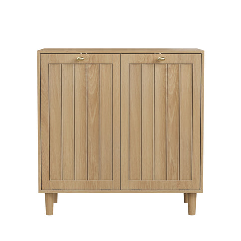 Sloping Laundry Basket With Removable Inner Bin, Concealed Storage Cabinet For Bathroom - Oak