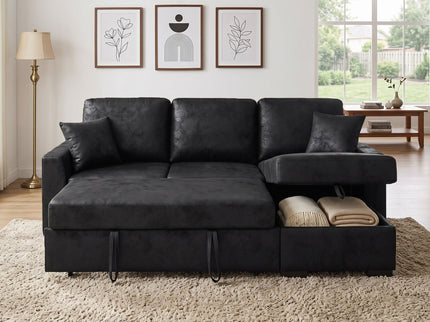 Upholstered Sectional With Pull-Out Bed And Chaise Storage