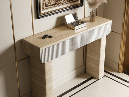 Entryway Table With 2 Hidden Handle Drawers For Entrance - Beige / Yellow