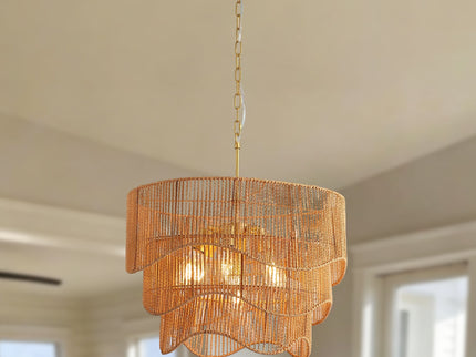 Chandelier With 7 Light E26 Base, Adjustable Height Wave Pendant Light For Living Room - Gold