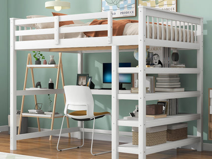 Loft Bed With Storage Shelves And Under Bed Desk