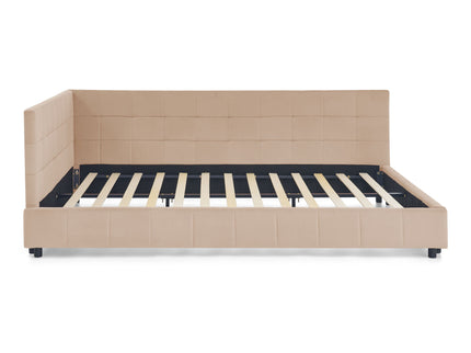 Mid-Century Storage Upholstered Tufted Bed Frame With Backrest And Armrests