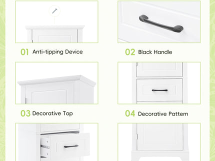 Tall Freestanding Bathroom Storage Cabinet With 2 Doors And Adjustable Shelves