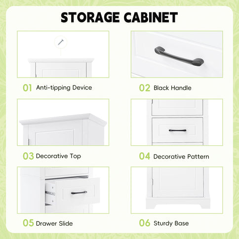 Tall Freestanding Bathroom Storage Cabinet With 2 Doors And Adjustable Shelves