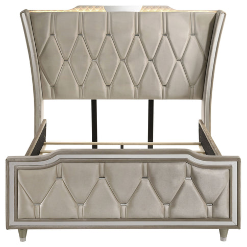 Mika - LED Upholstered Bed With Tufted Wingback Headboard And Ambient Lighting