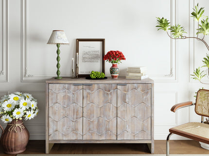 Accent Cabinet Farmhouse Style 4 Door Wooden Cabinet Sideboard Buffet Server Cabinet Storage Cabinet, For Living Room, Entryway, Hallway, Office, Kitchen And Dining Room