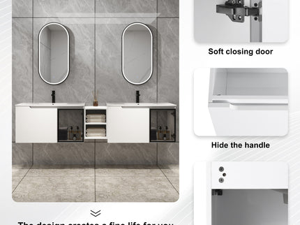 Wall Mounted Bathroom Vanity With Sink, Soft Close Doors, Cabinet & Half Door