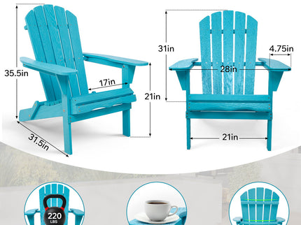 Lounge Patio Chair For Garden Outdoor Folding Embossed Adirondack - Turquoise Blue