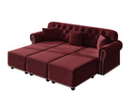 Dark Red / 4 Pc. 3 Seater Sofa, 3 Ottomans