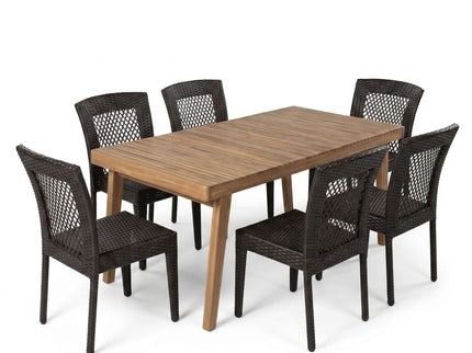 7 Piece Outdoor Patio Dining Set With Table & 6 Chairs - Brown / Brown Multi