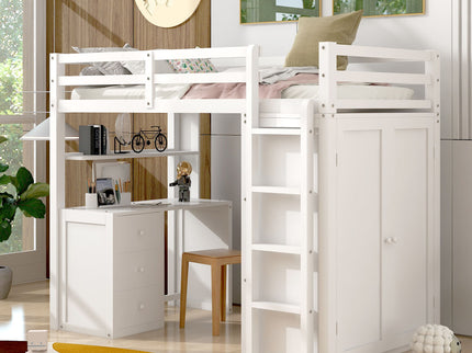 Loft Bed With Drawers, Desk, And Wardrobe