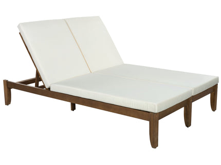 Adjustable Outdoor Patio Lounge Chair 2 Seater Recliner - Beige / Walnut