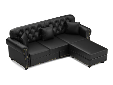 Upholstered Sofa With Nailhead Trim, Rolled Armrests With Ottoman