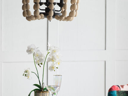 4 Light Wood Chandelier, Hanging Light Fixture With Adjustable Chain For Kitchen, Bulb Not Included - Cream